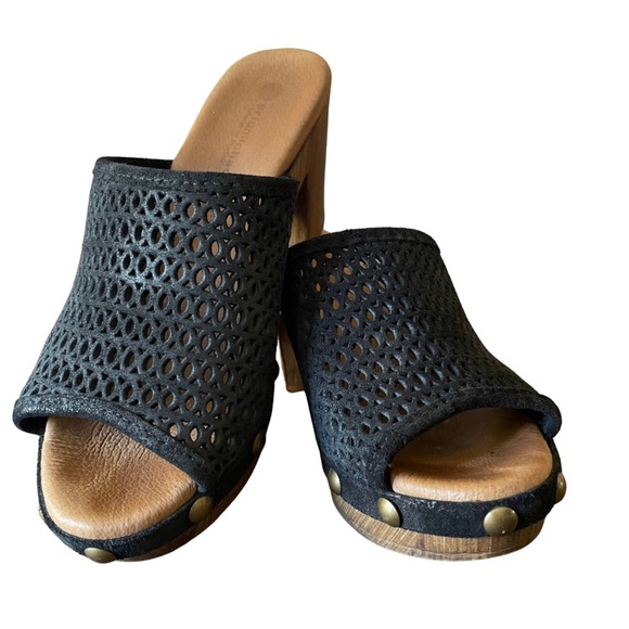 Eric Michael Black and Brown Mules with Mesh and Studded Design Size 36 - Picture 1 of 10